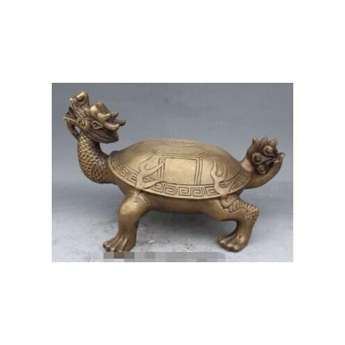 RHS0010 14" Chinese Fengshui Bronze Animal Dragon Turtle Tortoise Statue Sculpture