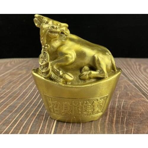 China brass recruit wealth Ingots cow crafts statue