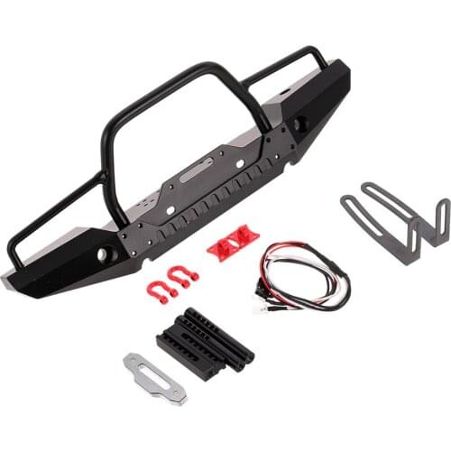 Metal Front Bumper with 2 LED Light Lamp for Traxxas SCX10II 90046 1/10 RC Crawler