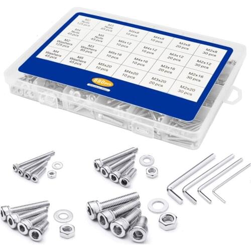 880Pcs Hexagon Hex Socket Head Cap Screw Set M2 M3 M4 M5 Stainless Steel Machine Screw Hex Socket Cap Bolt Nut Set