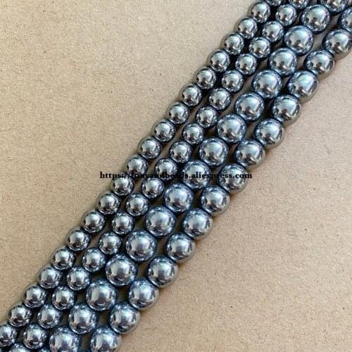 Natural Stone Silver Plated Hematite Beads 4 6 8 10 MM 15" Per Strand Pick Size For Jewelry Making