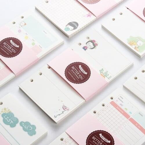 New cute spiral inner paper core stationery for notebook,7 kinds:line,grid,blank,point,to do ,daily/month/week planner A5A6