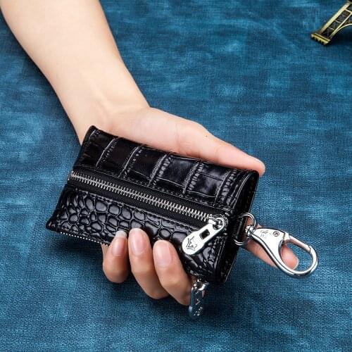 New Crocodile Key Wallet Genuine Leather Cowhide 6 Keys Holder Luxury Design Homekeeper Key Case Zipper Key Organizer