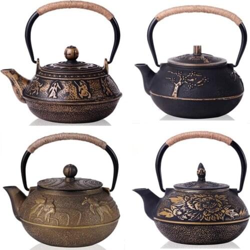 New Japanese Cast Iron Teapot Uncoated Kung Fu Tea Pot With Filter Handpainted Kettle Tetera De Hierro Fundido Drinkware 6 Style
