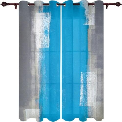 Blue Gray Abstract Art Window Curtains Kitchen Bedroom Drapes Home Decor Luxury Curtains for Living Room