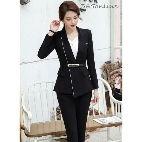 Autumn Winter Formal Uniform Designs Pantsuits with Pants and Jackets Coat Professional Ladies Office Business Work Wear Blazers