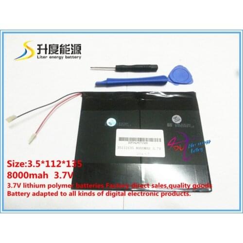 35112135 3.7V 8000mah polymer lithium ion /Li-ion battery for tablet pc,MID,PDA,DIY for N10 A10 Quad Core,T90 Dual Core