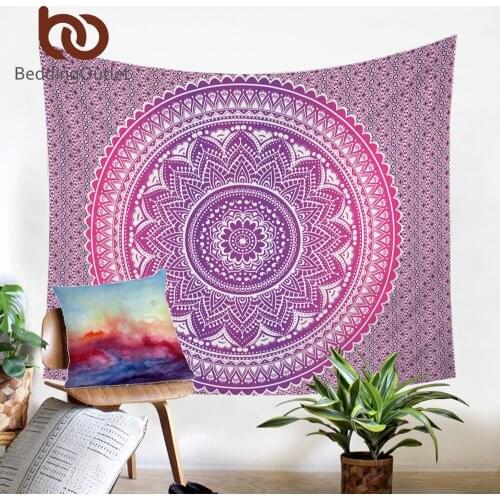 BeddingOutlet Pink Mandala Flower Tapestry Bohemia Girls Wall Hanging Lotus Printed Wall Carpet Decorative Tapestry for Home
