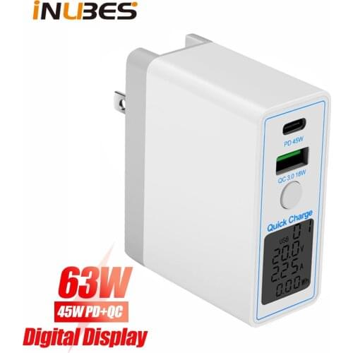 45W Fast USB PD Charger For iPhone Macbook Samsung LCD Digital Display QC3.0 Type C Wall Charger Quick Charging Dock Station