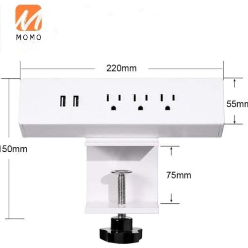 Surge protector 3 US power outlet 2 usb charging without hole clamp desk table power strip socket with 14AWG Cable