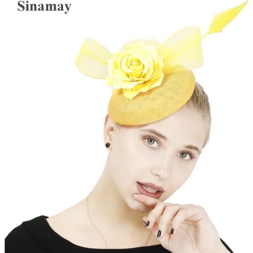 Sinamay Women Mesh Fascinator Hats Headband Hairpin Bridal Wedding Elegant Show Headwear Nice Flower Mesh Hair Accessories