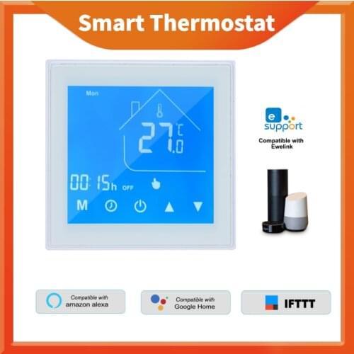 WiFi Smart Thermostat Temperature Controller LCD Display Week Programmable for Water/Gas Boiler Ewelink Compatible with Alexa