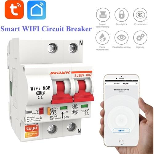 Tuya Smart WIFI Circuit Breaker 2P IoT Air Switch Smartlife Control Compatible with Alexa Google Home Automation Voice Control