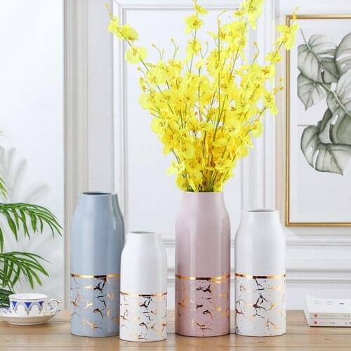 Simple Cylinder Modern Vase Creative Colourful Nordic Style Design Vase Ceramics Marble Pattern Maceta Flower Decoration EI50VA