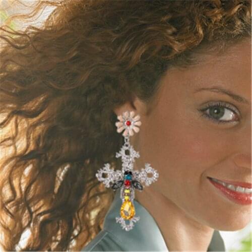 2020 ZA Vintage Baroque Cross Drop Earrings Women Boho Ethnic Long Earrings Jewelry Luxury Crystal Bee Statement ZA Earrings