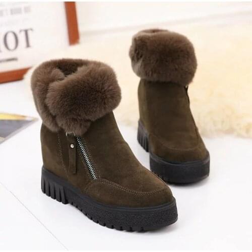 Platform Women Boots Ankle Snow Boots Increased Internal Wedges Winter Autumn 2018 Fashion Turned-over Faux Suede High Quality
