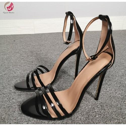 Original Intention Black Women Pumps Peep Toe High Stiletto Heels Pumps Black Classic 3 bands Shoes Woman Plus US Size 4-15