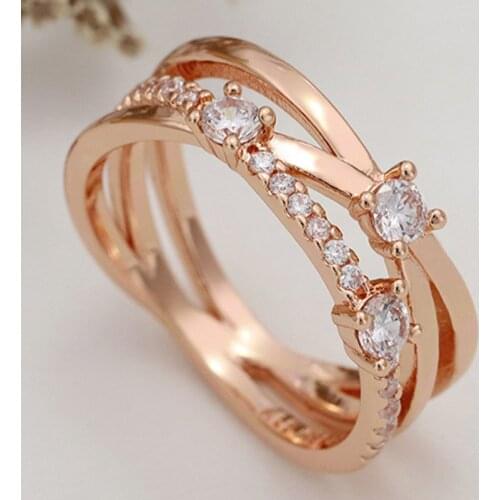 Original Rose Sparkling Triple Band Rings With Crystal For Women 925 Sterling Silver Ring Wedding Party Gift Pandora Jewelry