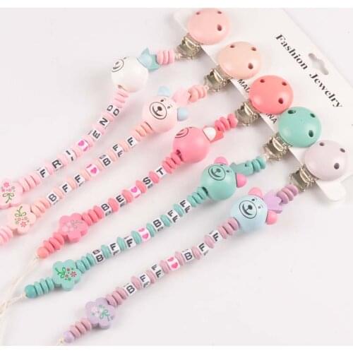 1pcs 5 colour Bear pattern Lets Make Baby Teething Pendant Bracelet Montessori Toys Set Dummy Pacifier Clips MT2111