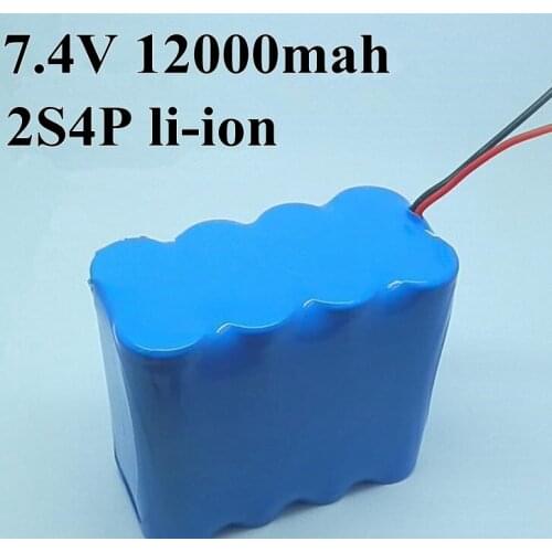 1pc 7.4v 12000mah li-ion battery pack 8pcs 18650 2S4P lithium for electris fishing light reserve power solar lights miners lamp