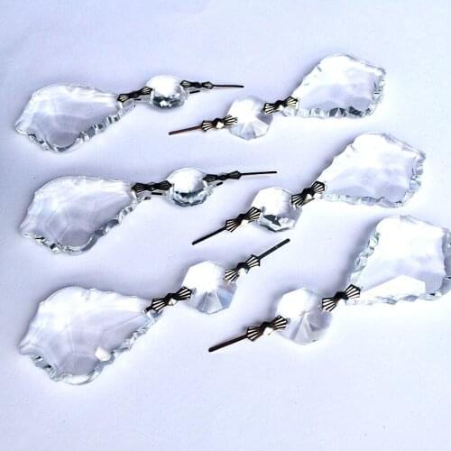 12pcs Clear Crystal Glass Octagon Beads With Maple Leaf Pendants Wedding Party minia turas Feng Shui Suncatcher Hanging Decor