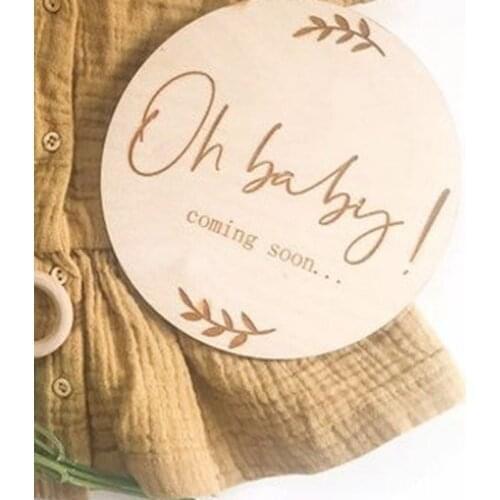 2pcs oh baby coming Pregnancy announcement wooden circular plaque pregnancy milestone cards gift
