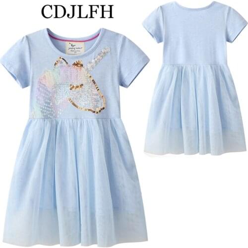 2021 Summer Unicorn Dress Sequin Girls Vestidos Fashion Yarn Tutu Baby Dresses Cotton Princess Kawaii Birthday Party Kid Dress