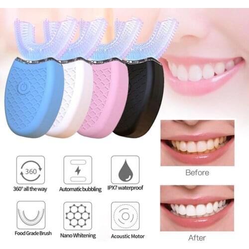 360° U Sonic Electric Toothbrush Ultrasonic Silicon Teethbrush Teeth Whitening Waterproof Wireless Automatic Blue Light TSLM1