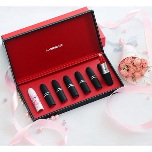 7 Pcs/Set MYG Gift Kit Matte Lipstick Set And Lip Balm Velvet Red Lip Stick Kit Long Lasting Waterproof Lips Makeup For Women
