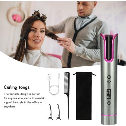 Wireless Automatic Hair CurlerLED Display Temperature Adjustable Hair Rollers Styling Tools Rechargeable Rotating Curling Iron