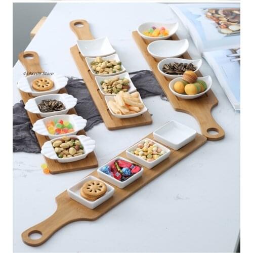 Japanese-style Fruit Platter Tray Creative Ceramic Cutlery Dish Snacks / Nuts / Desserts Natural Bamboo Tray Set / Sauce Dish