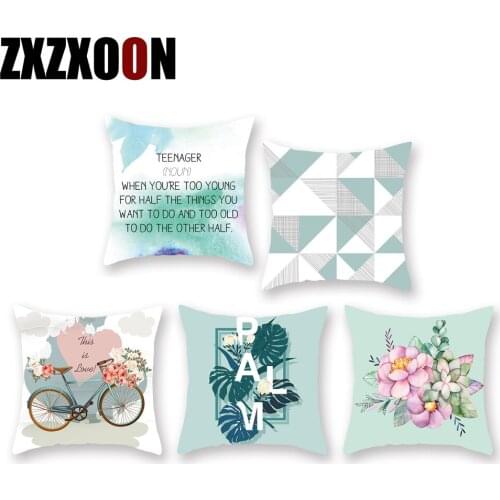 Nordic Decorative Throw Pillow Case Green Polyester Geometric Plants Floral Square Sofa Cushion Cover for Living Room Decoration