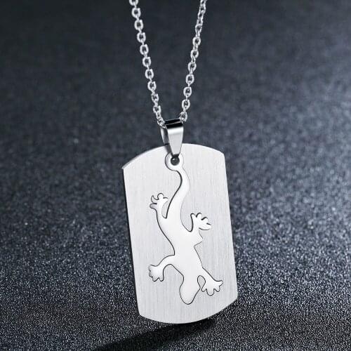 New Fashion Geometric Animal Lizard Pendant Long Chain Necklace Stainless Steel Punk Rock Cool Necklace for Men Women Jewelry
