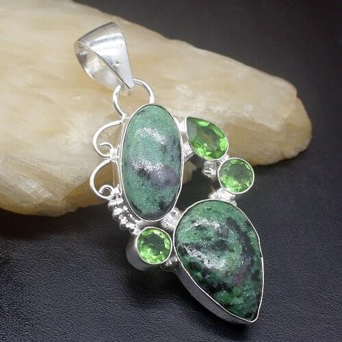 Gemstonefactory Jewelry Big Promotion 925 Silver Natural Green Obsidian Topaz Women Ladies Mom Gifts Necklace Pendant 0344