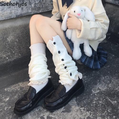 Women Leg Warmers Button Designer Knitted Japanese Fashion JK Students Females Socks Foot Cover All-match Autumn Casual Popular