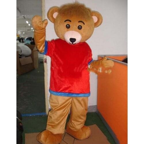Bear Mascot Blue Red T Shirt Mascot Costume Suits Cosplay Party Dress Apparel Cartoon Character Birthday Clothes Easter Adults