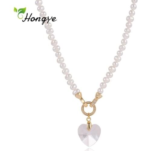 Hongye Trendy Heart Shape Natural Freshwater Pearl Bead Necklace For Woman Wedding Party Delicate Jewelry Gifts 2021 New