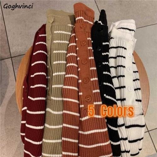 Women Cardigan Basic Simple Spring Autumn Preppy All Match Slim Fashion Ulzzang Striped Knitted Casual O-neck Streetwear Chic