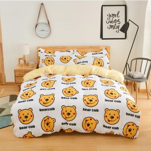 Yellow White Bear Cup Kids Comforter Bedding Set Cute Cartoon Fashion King Queen Twin Size Bed Linen Duvet Cover Set Gifts Boys