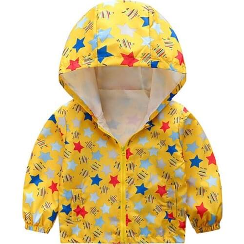ZWF1347 Spring Jacket Girls Print Hooded Waterproof Rain Baby Boys Coats Sport Kids Windbreaker Autumn Children Outerwear