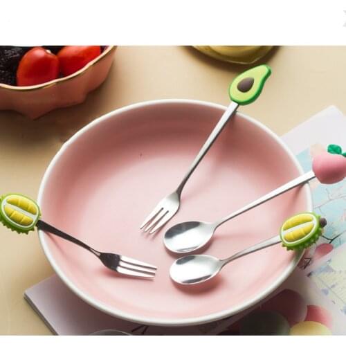 Fruit-shaped Stainless Steel Fruit Fork Spoon Creative Peach Durian Avocado Dessert Spoon Silicone+ Stainless Steel Fruit Fork
