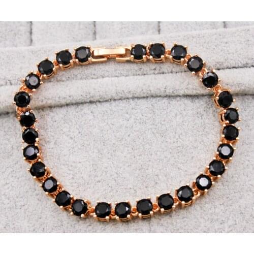 Trendy Round Black Zirconia Link Chain Charm Bracelets On Hand Hidden Safety Clasp For Women Girls Fashion Jewerly Accessorie