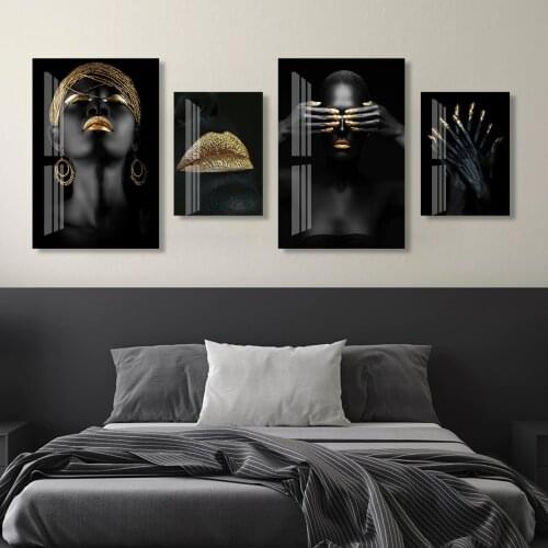 Fashion Black Women Figure Africa Wall Art Canvas Painting Make Up Poster and Prints Picture Home Decor for Bedroom Decoration
