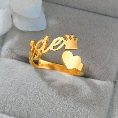 Fashion Personalized Name Ring Stainless Steel Custom Heart Adjustable Women Wedding Rings Unique Engagement Gifts