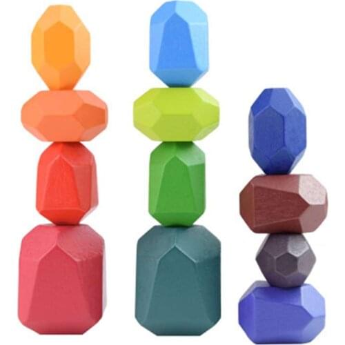 Montessori Creative Colorful Wooden Balancing Building Stacking Sorting Construction Lightweight Stones Puzzle DIY Toy for Kid
