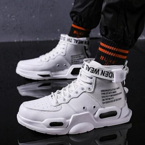 High Top PU Leather Sports for Men White Sneakers Men Sport Shoes Running Trainers Athletic Work Flat Gym Athletic Tennis D-758