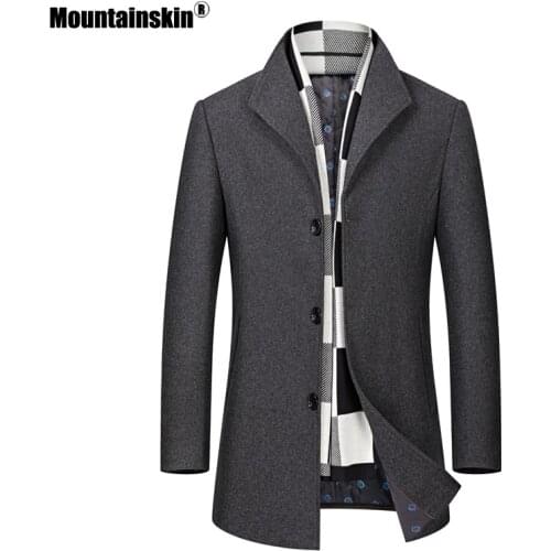 Mountainskin Mens Winter Woolen Coat Thick Windproof Scarf Cotton Wool Long Jacket Winter Autumn Casual Warm Outwear Male MT002