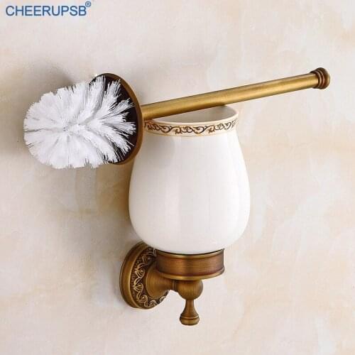 Bathroom Toilet Brush Set Wall Mount Vintage Gold Brush Holder WC Washroom Toilet Bowl Brush Art Carving Decoration Accessories