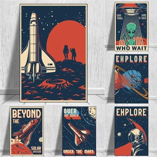 Retro Astronaut Poster Canvas Print Wall Painting Child Room Kindergarten Decoration Mural Cafe Art Deco Wall Sticker