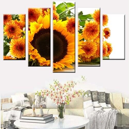 Wall Art Canvas Painting Picture 5 Pieces Yellow Sunflower Landscape HD Print Modern Home Decoration Poster Living Room Frame